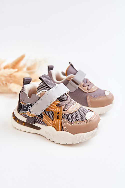 Buty Sportowe Dziecięce Materiałowe Rzep Szaro-Brązowe Nathine