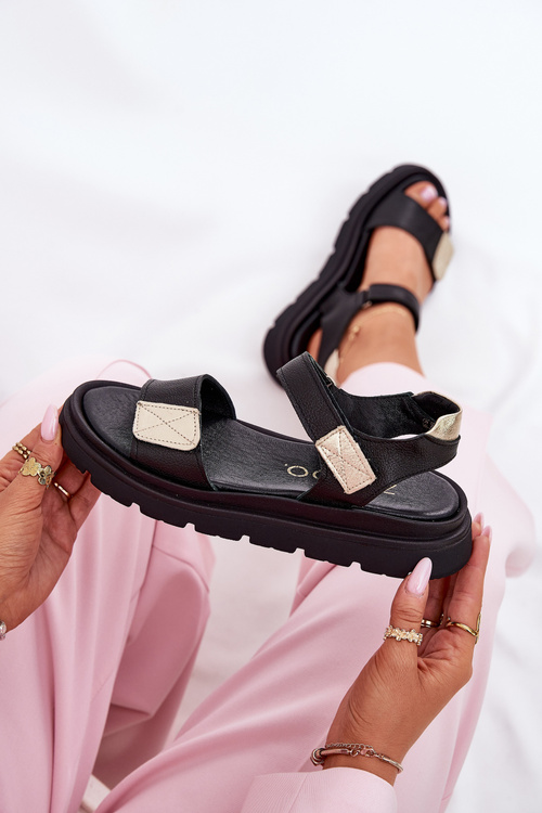 Sandały Damskie Skóra Naturalna Platforma Czarne Zazoo 40443