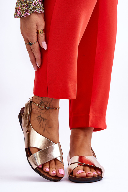 Velcro Leather Sandals Gold Addison 