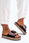 Material Slippers With Flowers Black Nessa