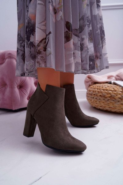 Women's Stiletto Boots Suede Khaki Ruffle