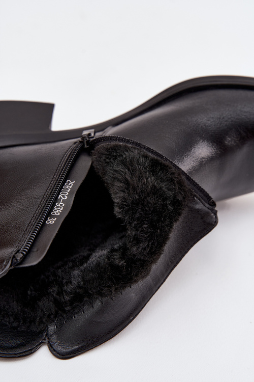 Damskie Botki Na Zamek Ocieplane Obcas Klocek Czarne Delmira