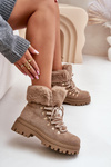Lace Up Women Boots With Fur Dark Beige Vaminia