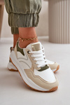 Women's Platform Sneakers Made Of Eco Leather Beige-Green Issatta