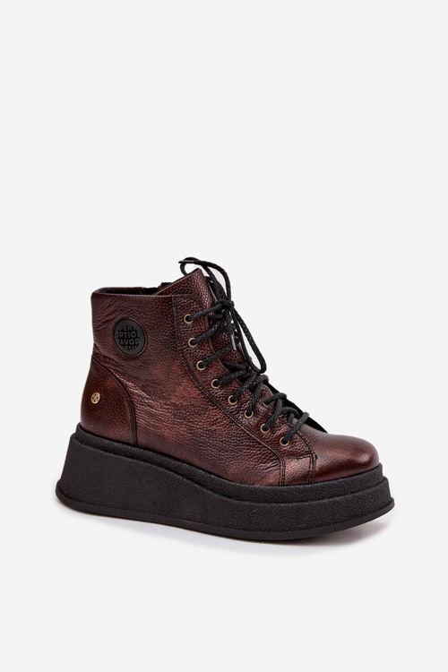 Leather Boots on a Thick Platform Maciejka 06309-32 Metallic Brown