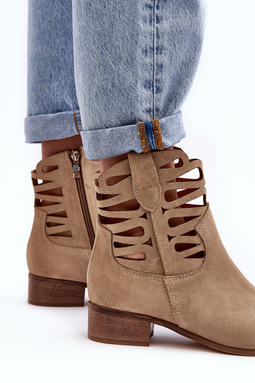 Botki Damskie Ażurowe Skóra Beżowe Lewski 3329