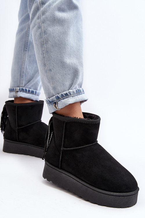 Śniegowce Damskie Masywna Platforma Frędzle Czarne Lirico 20222-4A