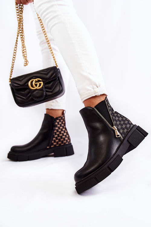 Women's Leather Boots With A Decorative Zipper Black Lorra