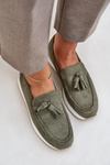 Moccasins On Delicate Wedge Eco Suede Green Challavia