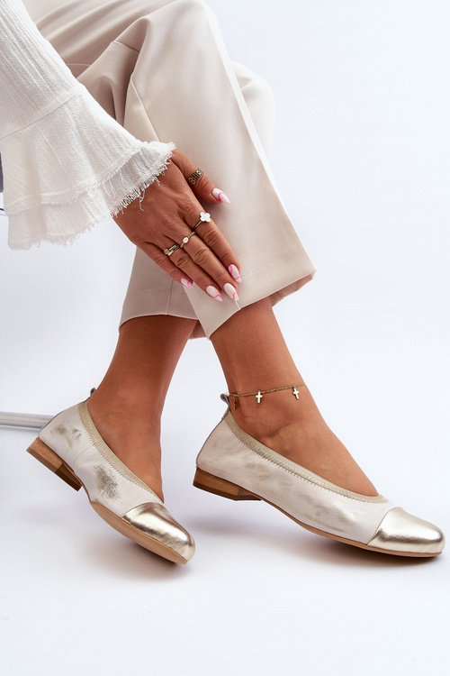 Baleriny Skórzane Złote Przecierane Zazoo 2890