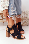 Openwork Sandals On A Block Heel Black Hey Lover