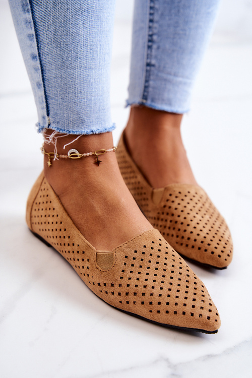 Women's openwork ballerinas Slip-on Camel Rosario