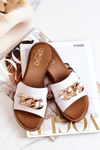 Leather Chain Flip Flops Lewski 3052 White