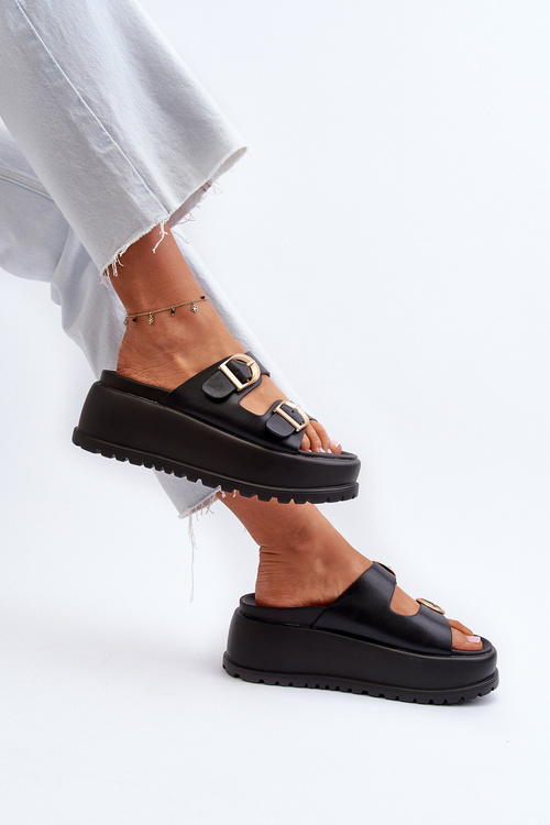 Women's Slides on Chunky Platform Black Mililena