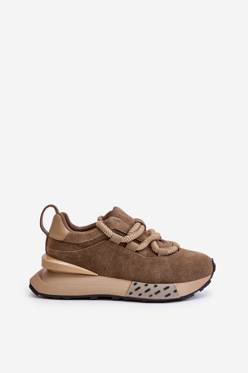 Damskie Zamszowe Sneakersy Grube Sznurowanie Platforma Jasnobrązowe Artiker 54C1466