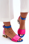 Leather Sandals On A Gold Heel Laura Messi 2143 Pink-Blue
