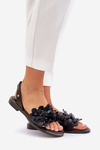 Leather Sandals On Flat Heel Zazoo 40425 Black