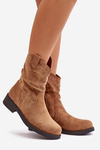 Warm Women's Ankle Boots With Gathered Shaft And Decoration Camel Etteara