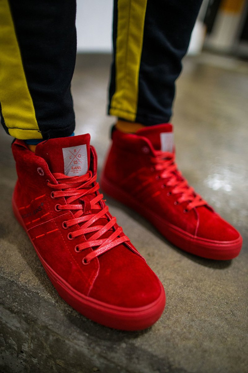 Men's Cross Jeans High Sneakers Leather Suede Red EE1R4055C