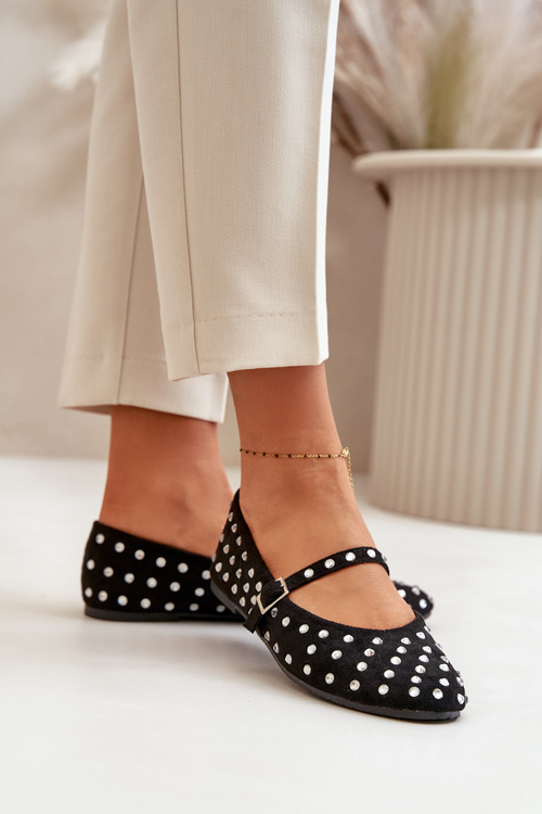 Decorated Ballerinas With Strap Eco Suede Black Tirilissa