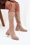 Women's Boots with Embellishment on Block Eco Suede Beige Ivanna