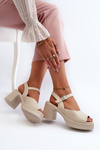Women's Leather High Heel Sandals by Vinceza 66627 Beige