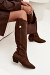 Leather Suede Cowboy Boots Insulated Zazoo 4224 Chocolate