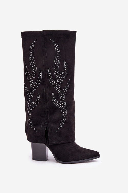 Kozaki Z Wywiniętą Cholewką I Zdobieniem Na Słupku Czarne Ivilta