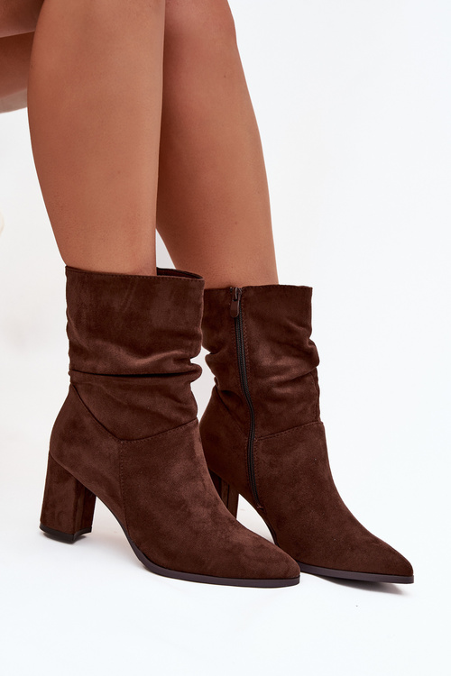 Women's ankle boots with heel with ruching Warm lined Brown Amelise