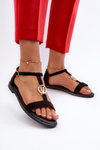 Flat Women's Sandals with Gold Decoration Vinceza 17321 Black