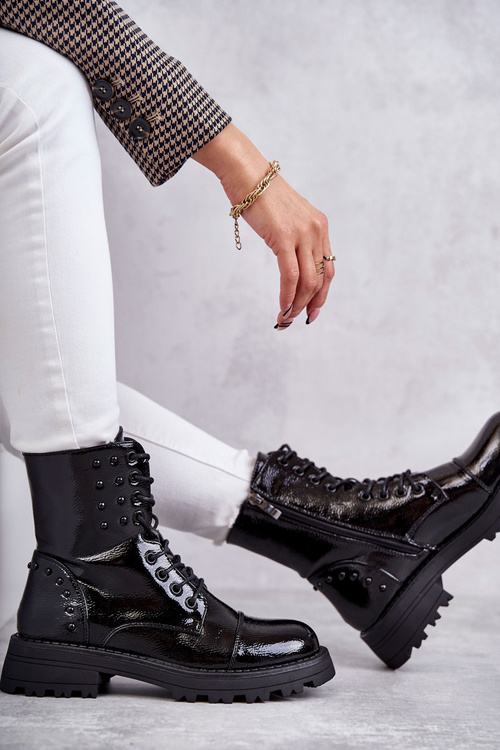 Varnished Boots With Studs Black Palmira