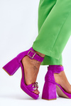 Women's Suede Sandals With Massive Heels Lewski Shoes 3207 Fuchsia