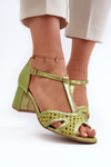 Damskie Sandały Skórzane Na Obcasie Limonkowe Maciejka 06551-09