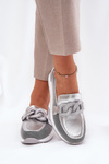 Leather Women's Moccasins With Decoration D&A LR51-966 Silver