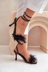 Stiletto Sandals With Feathers Black Emilettra