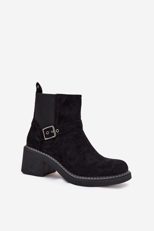 Women's Block Heel Ankle Boots with Buckle Black Nymera