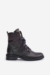 Zazoo 2955 Leather Worker Boots With Gold Detail On The Tongue Black