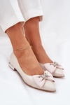 Elegant Leather Ballet Flats Women With Bow Laura Messi 2893 Beige