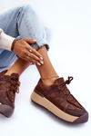 Buty Sportowe Damskie Zamsz Platforma Brązowe Rohan BL391P