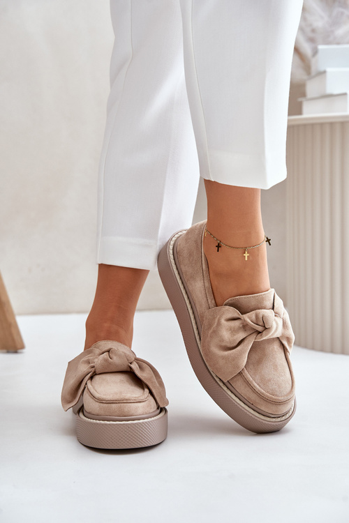 Womens Moccasins On Platform With Bow Beige Naivine