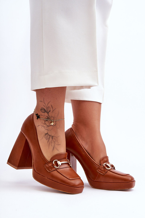 Stylish Leather Pumps Camel Rouse