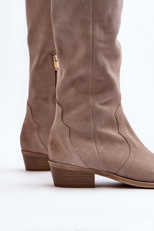 Kozaki Damskie Kowbojki Zamsz Zazoo 3427 Cappuccino