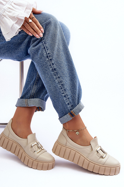 Women's Leather Half Boots On Platform Beige Lewski 3398