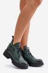 Zazoo 60483 Women's Leather Ankle Boots With Low Shaft Insulated Dark Green