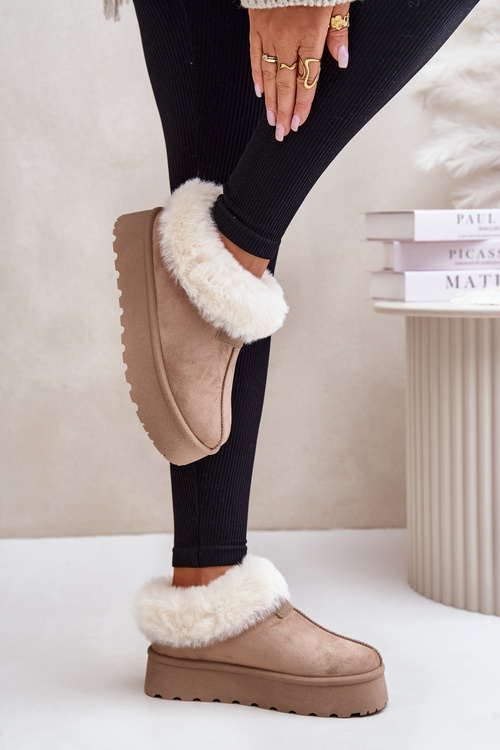 Śniegowce Z Futerkiem Eko Zamszowe Na Platformie Ciemnobeżowe Neathoria