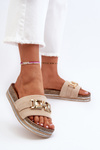 Women's Platform Slides with Decoration Beige Vapireta