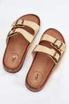 Women's sandals on cork platform with buckles golden Vesina