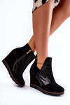 Suede Crocodile Wedge Boots Black Alda