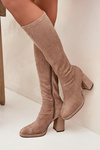 Women's Boots with Stitching on Block Heel Beige Brivana