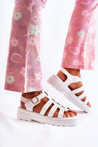 Sandały Modne Paski Białe Malien